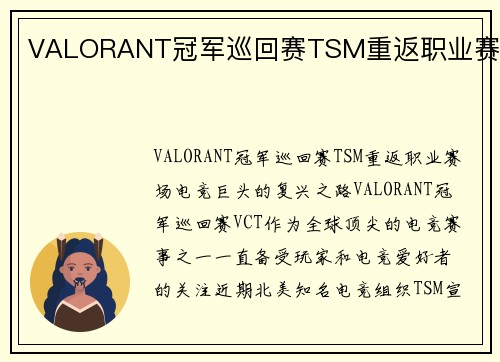 VALORANT冠军巡回赛TSM重返职业赛场
