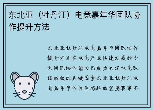 东北亚（牡丹江）电竞嘉年华团队协作提升方法
